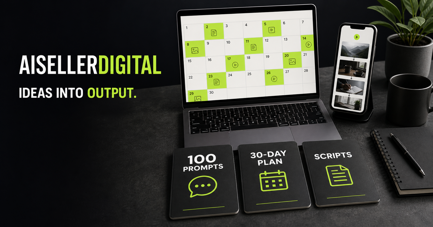 AISellerDigital visual poster with the message Ideas into output